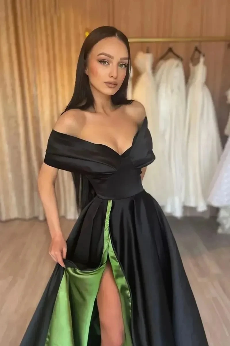 Aenyrst Vestidos de fiesta con hombros descubiertos Vestido formal con abertura alta Vestido elegante de fiesta de boda hasta el suelo Vestidos de Navidad