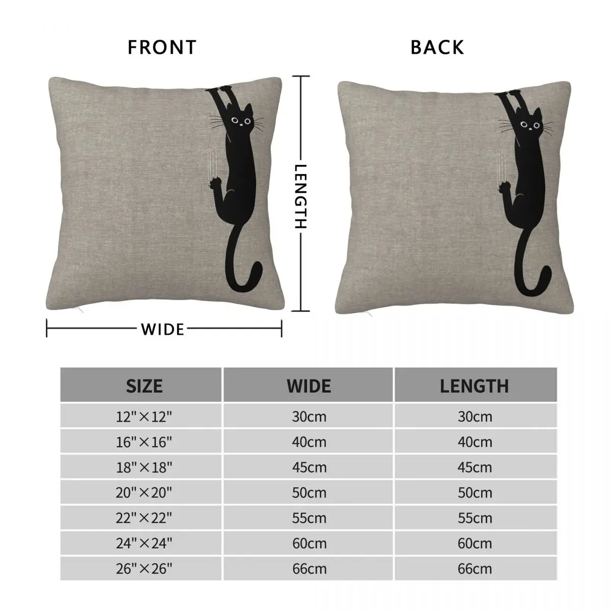 Black Cat Holding On Square Pillowcase Pillow Cover Polyester Cushion Decor Comfort Throw Pillow for Home Car