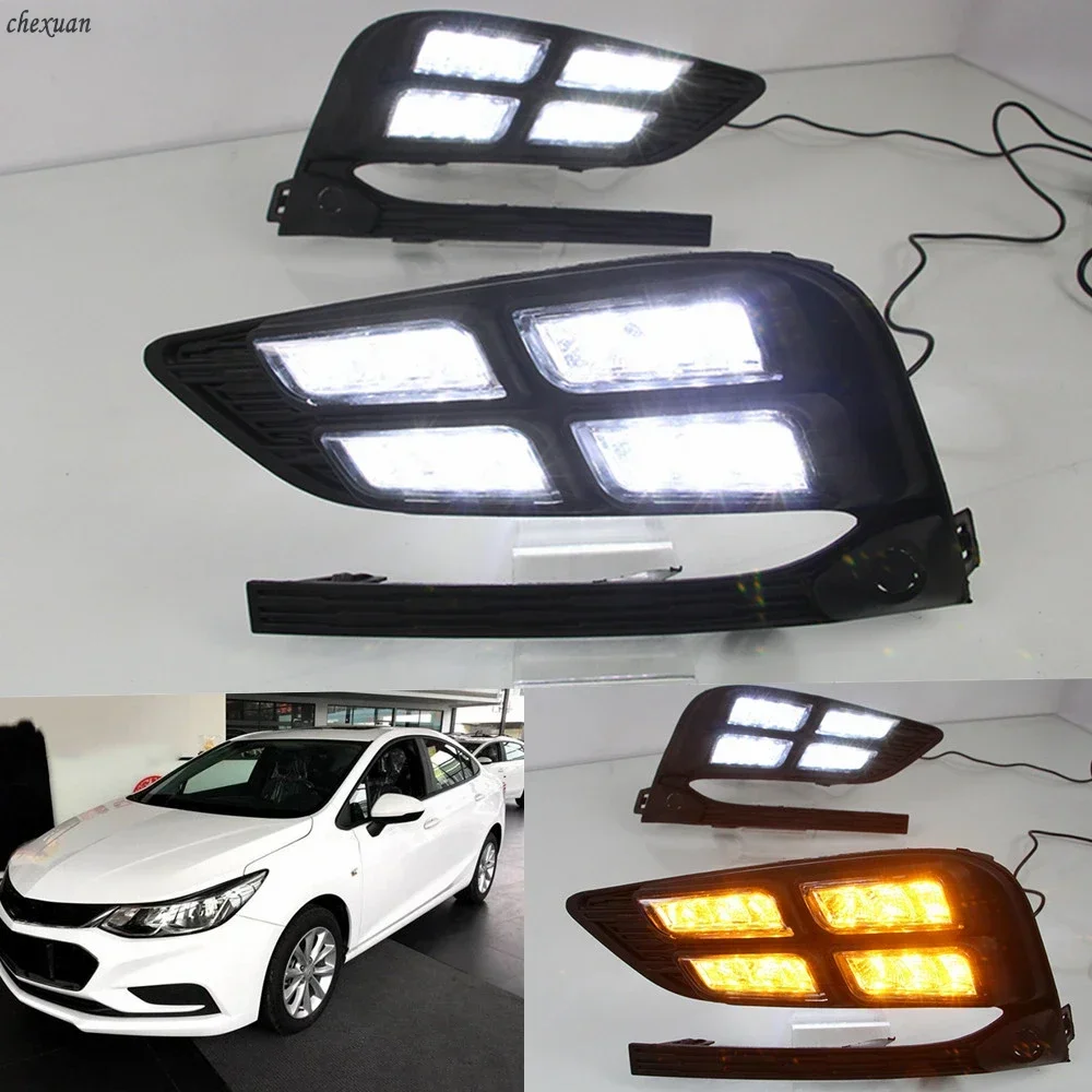 

New！ CSCSNL DRL For Chevrolet Cruze 2016 2017 2018 LED Daytime Running Light Auto Daylight Yellow Signal Waterproof Fog lamp