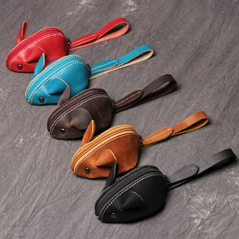 Vintage Mini Coin Purse Cute Leather Small Wallet Men Women Brown Fashion Cute Mouse Storage Bag Trend Zipper Pouch