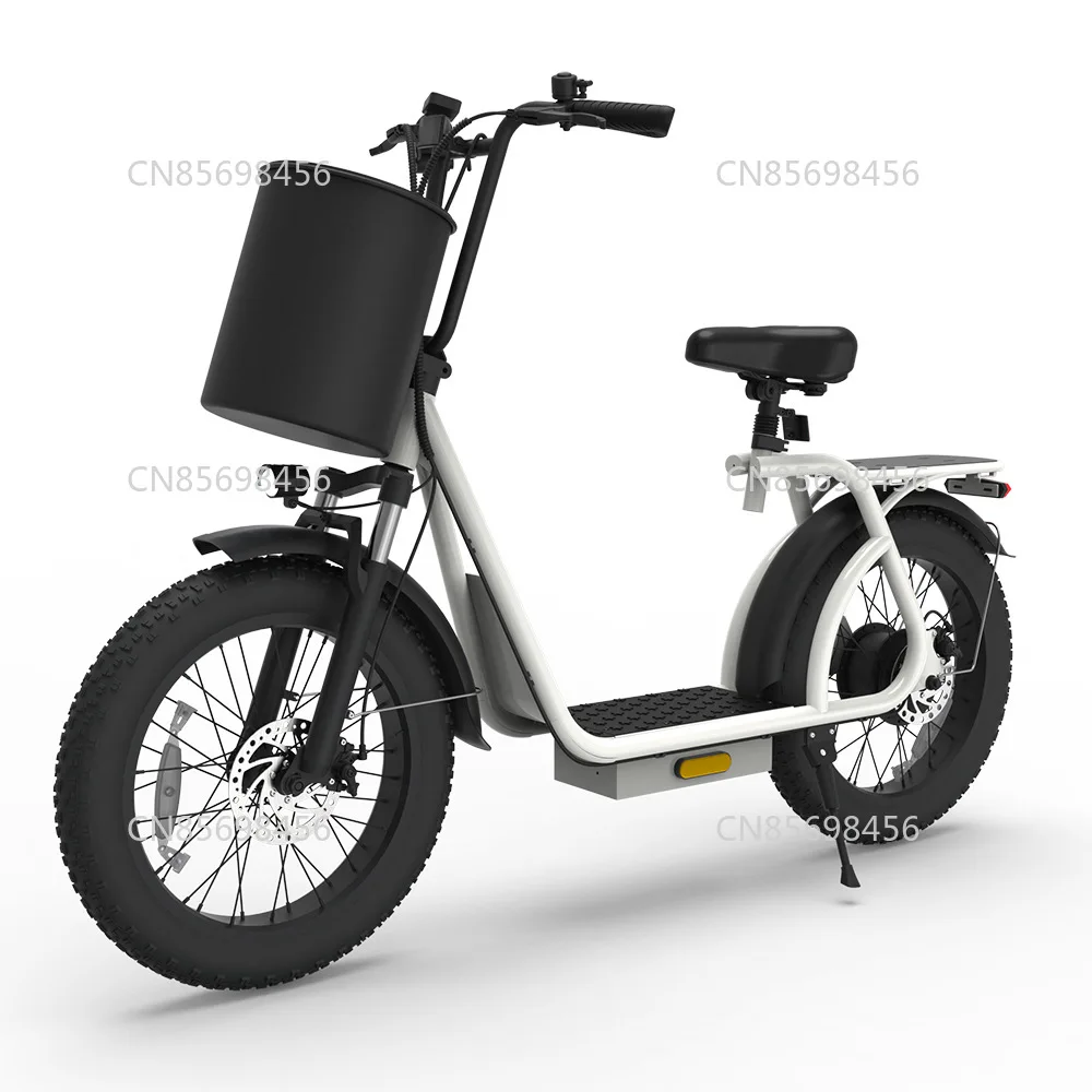 

20 inch, white electric scooter, wide tire, long battery life of electric bicycle