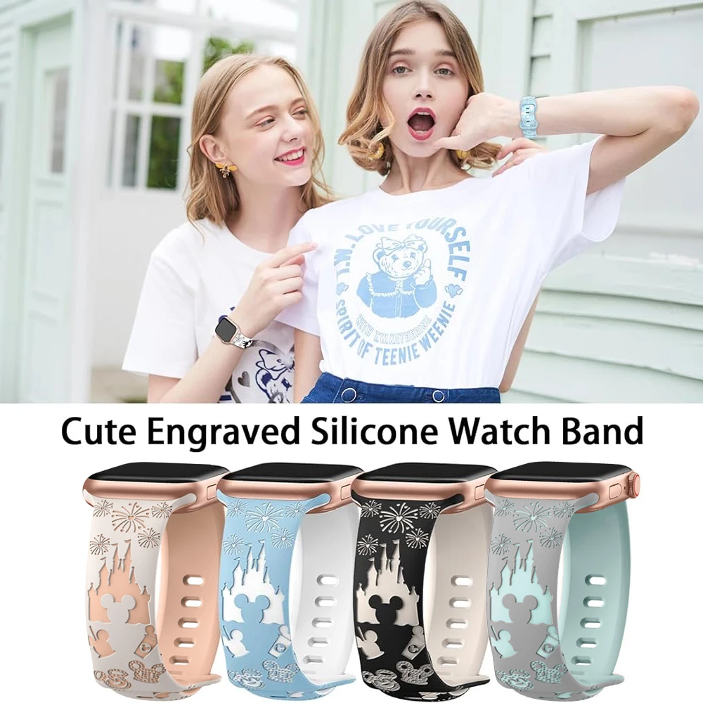 حلقة كرتونية سيليكون لساعة أبل ، سوار ناعم ، سلسلة Iwatch 6 ، 5 ، 4 ، 3 ، Se ، 7 ، 8 ، 9 ، tra 2 ، 40 حزام ، 41 ، 42 ، 44 ، 45 ، 49