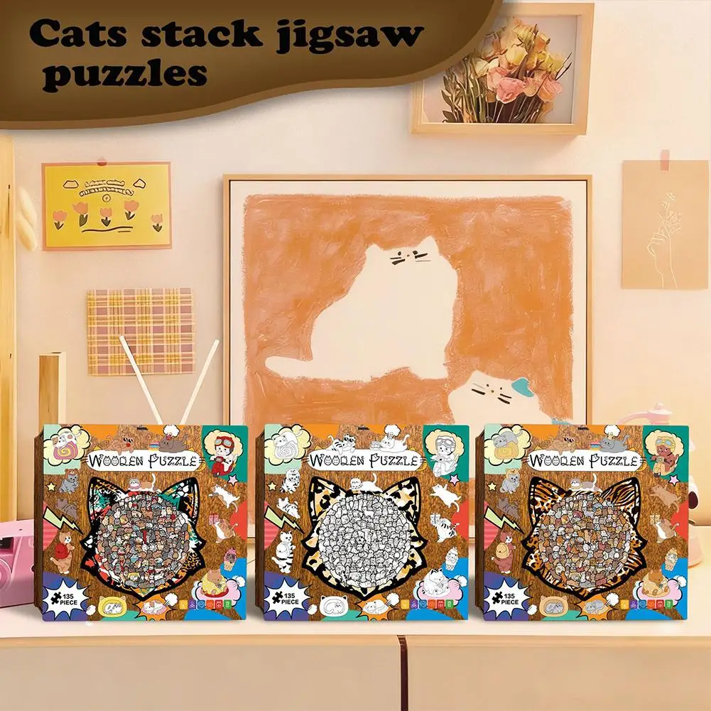 

135PCS Cat-shaped Wooden Jigsaw Puzzle Irregular Dog Puzzle Pieces Stress-Relief Game Birthday Gifts for Home Decorations