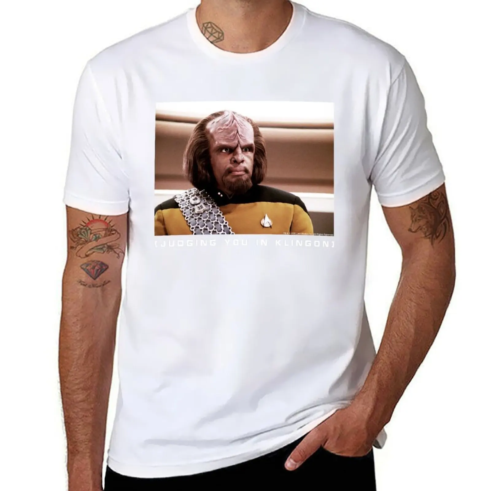 

Star Trek Next Generation Worf ( Judging You In Klingon) Portrait T-Shirt man t shirt cotton high quality man tshirt T-Shirt