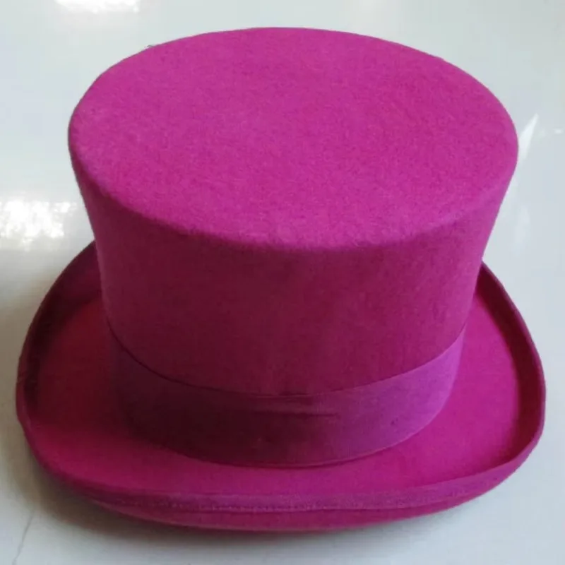 Pink Cylinder Hat 100%Wool Felt Top Hats 18cm Chapeau Haut De Forme Mad Hatter Cap Bowler Hoeden Cartola Fedora Hat for Woman