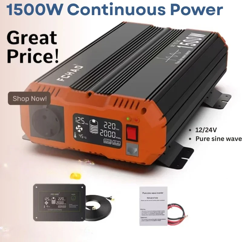 1500W Pure Sine Wave Inverter: 3000W Peak Power, 12V to 220V with Remote Controller for Home,RVs