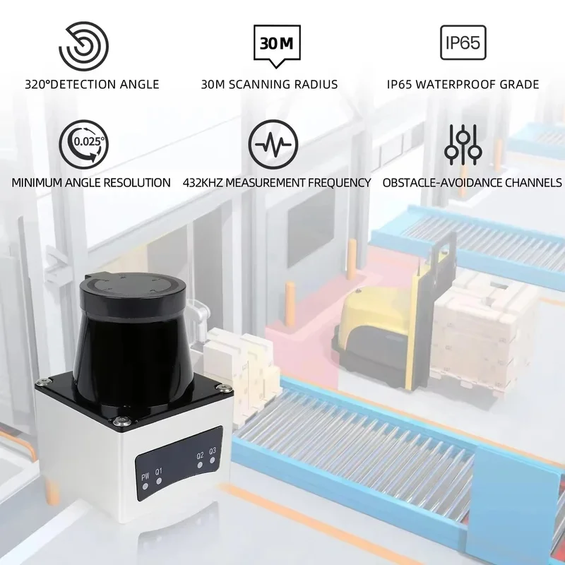 HE-3091FA HDDM+ 432KHz 30M Navigation LIDAR Sensor Service Equipment For AGV AMR Forklift