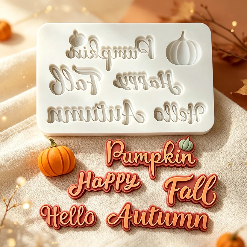 Thanksgiving Letter Pumpkin Silicone Mold for Sugarcraft Resin Cupcake Baking Fondant Cake Decorating Tools