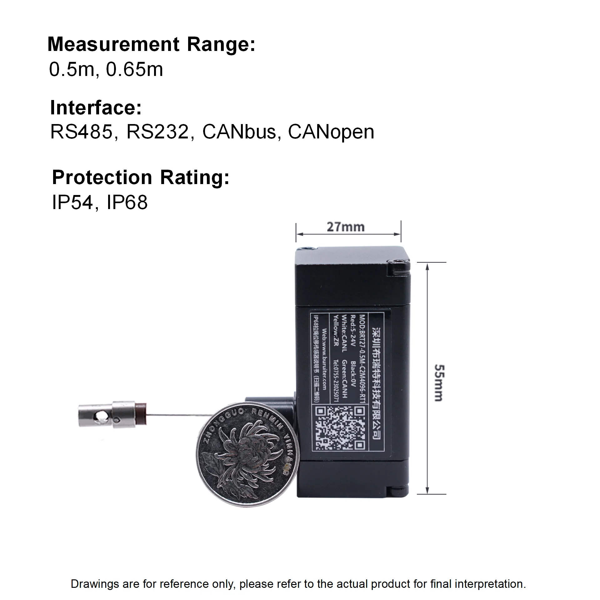 Micro Draw Wire Encoder with RS485, RS232 CANbus CANopen Interfaces High-Precision Transducer for Movements