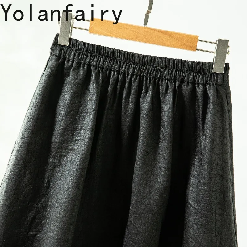 YOLANFAIRY Luxury 100% Natural Mulberry Silk Skirts for Women 2026 Summer Korean Black Bud Skirt Long Woman Elastic Waist Skirts