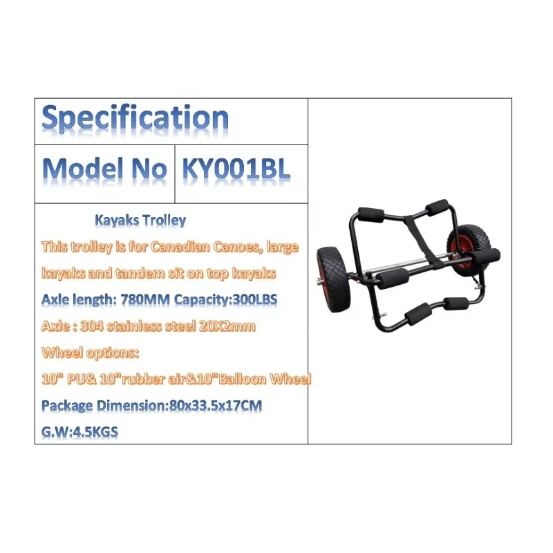 Marine Grade Aluminium Frame Stainless Steel Axel 300LBS Outdoor Kayaks Canadian Canoes Trolley