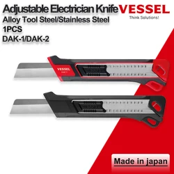 VESSEL Electric Work Knife 171 mm (Stainless Steel) Electrician Stripping Knife and Replacement Blades DAK DAKB