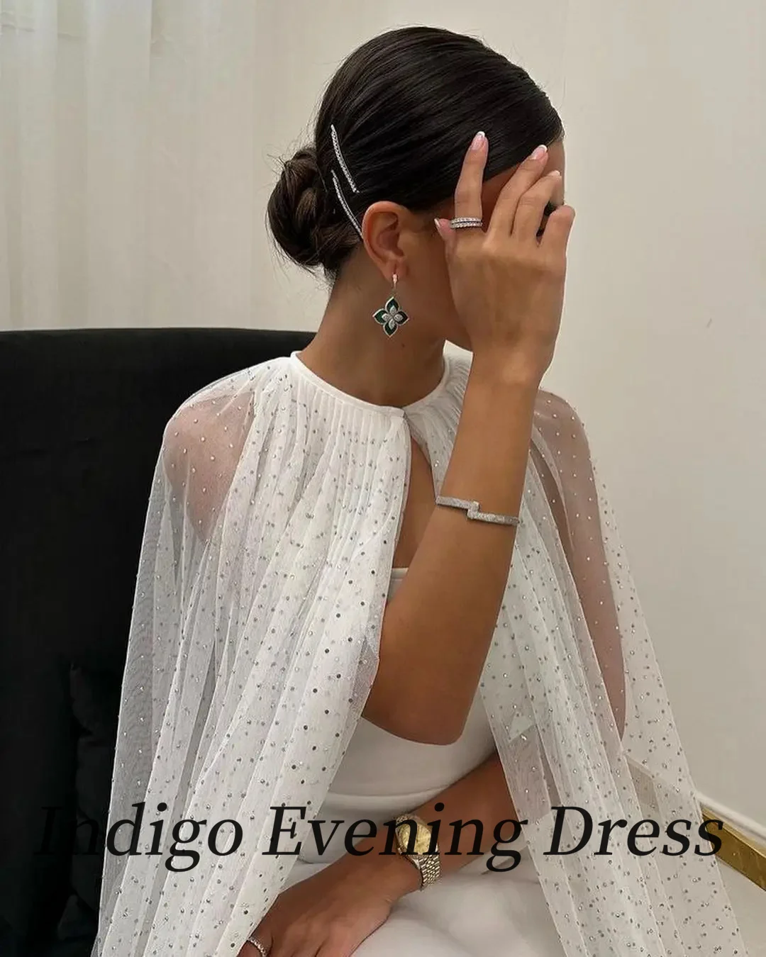 Indigo-vestido de noche sin tirantes para mujer, chal de lunares hasta el tobillo, sirena elegante, vestido Formal de fiesta, 2024