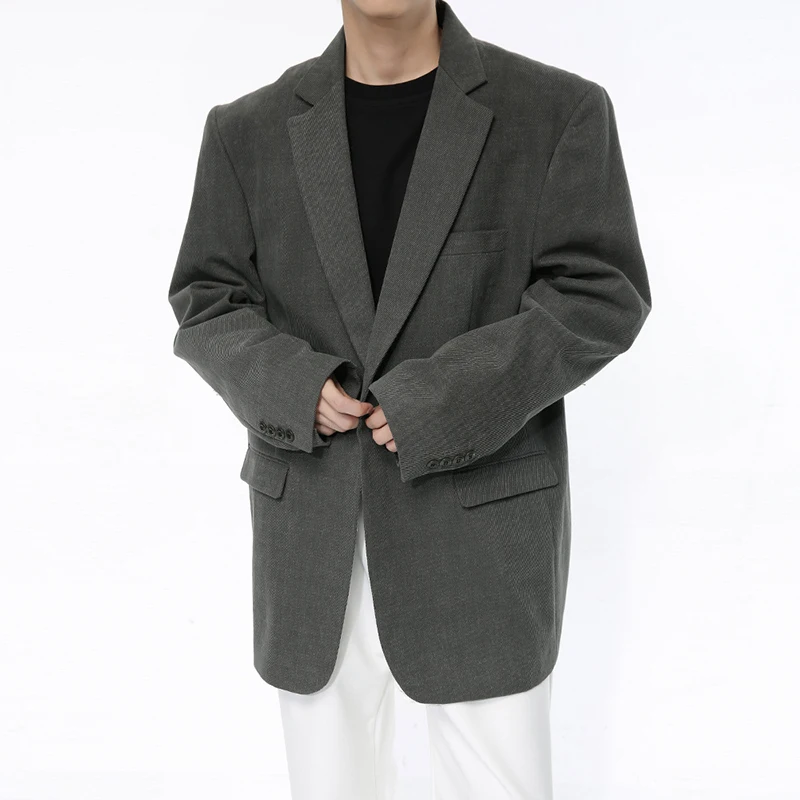 WTHT ใหม่แฟชั่นผู้ชายสีทึบ Casual Blazers อินเทรนด์ปุ่มแขนยาวหลวมแจ็คเก็ตชายฤดูร้อน 2A0094