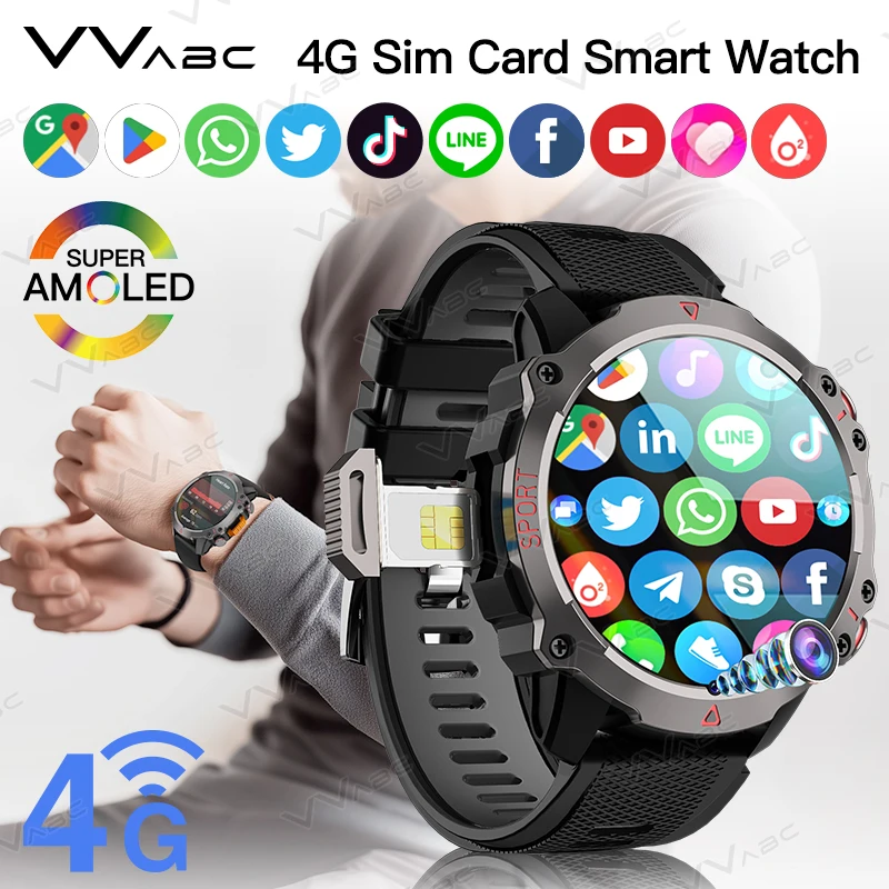 

SIM Card 4G GPS Smart Watch with Metal Case Front Camera Google Play Android Outdoor Round Smartwatch Heart Rate Fitness Tracker