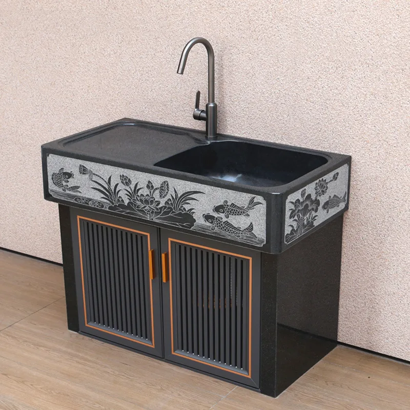 Outdoor marble laundry pool with rubbing board courtyard granite carving basin stone sink household vegetable washing pool