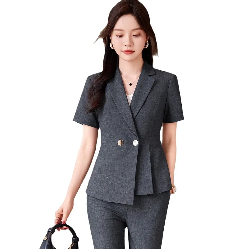 Dark Gray Suit Women's High-Grade Summer Thin Business Wear Temperament Goddess Style Jewelry Shop Workwear Women