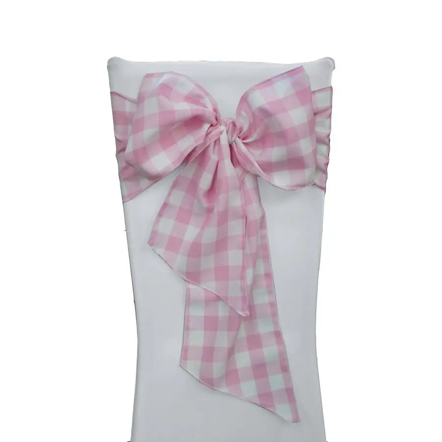 

Льняные клетчатые ленты-бантамики для стульев, 10 штук, 7, розово-белые, 7 на 108 дюймов