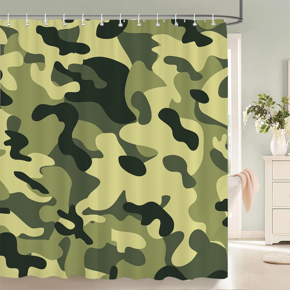 

Green camouflage pattern Shower Curtains Waterproof Fabric Floral Bath Curtains For Bathroom Bathtub Curtain With Hooks