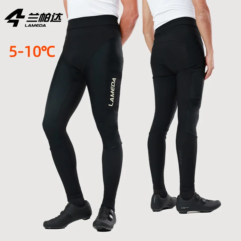 

Lameda Men's Fleece Trousers, Black Fleece Windproof Trousers With Double Side Pockets, Shock-absorbing Padded Cycling Trousers