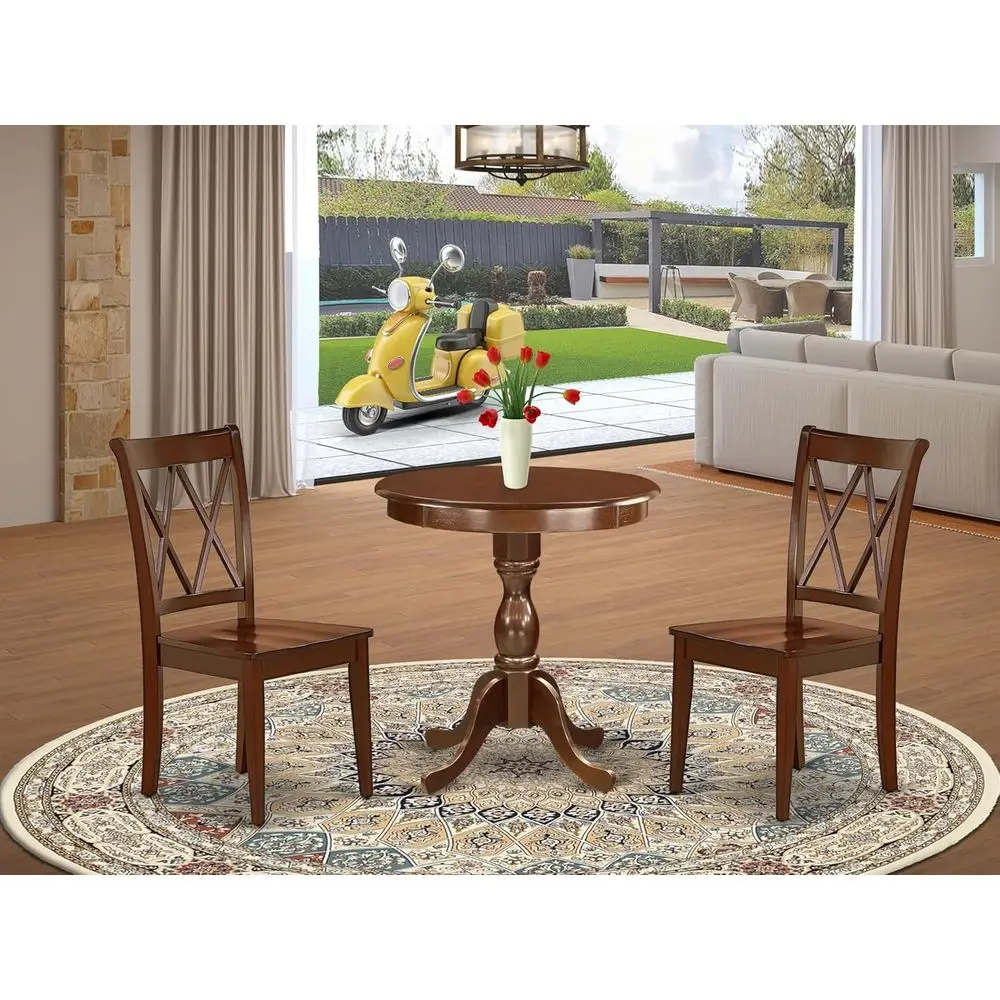 ESCL3-MAH-W 3 Piece Dinette Set or Small Spaces Contains a Round Dining Table with Pedestal and 2 Dining Chairs, 30x30 Inch, Maa
