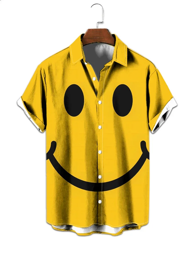 Smile 3d Digital Buttons Printing Shirt Summer Daily Comfortable Leisure Men's Shirt Outdoor Fashion Oversize Short Sleeve Shirt