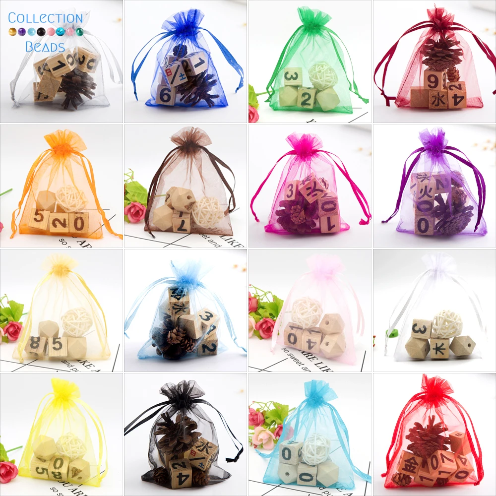 50pcs 17Colors 7x9 9x12 10x15cm Drawstring Organza Bags Jewelry Packaging Bags Candy Wedding Party Bags Wholesale Gifts Pouches