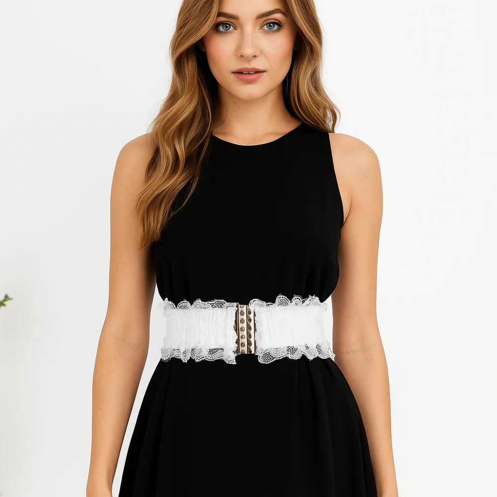 Cintura in vita elegante e versatile in pizzo, larghezza 6 cm, cintura in tinta unita, cinture elastiche per abiti da donna
