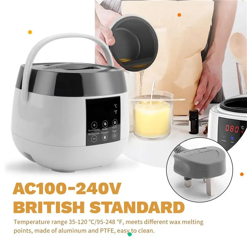 AS60-Candle Making Wax Melting Pot Wax Melter For Candle Making White ABS For Adults Beginner, Soy Wax UK Plug
