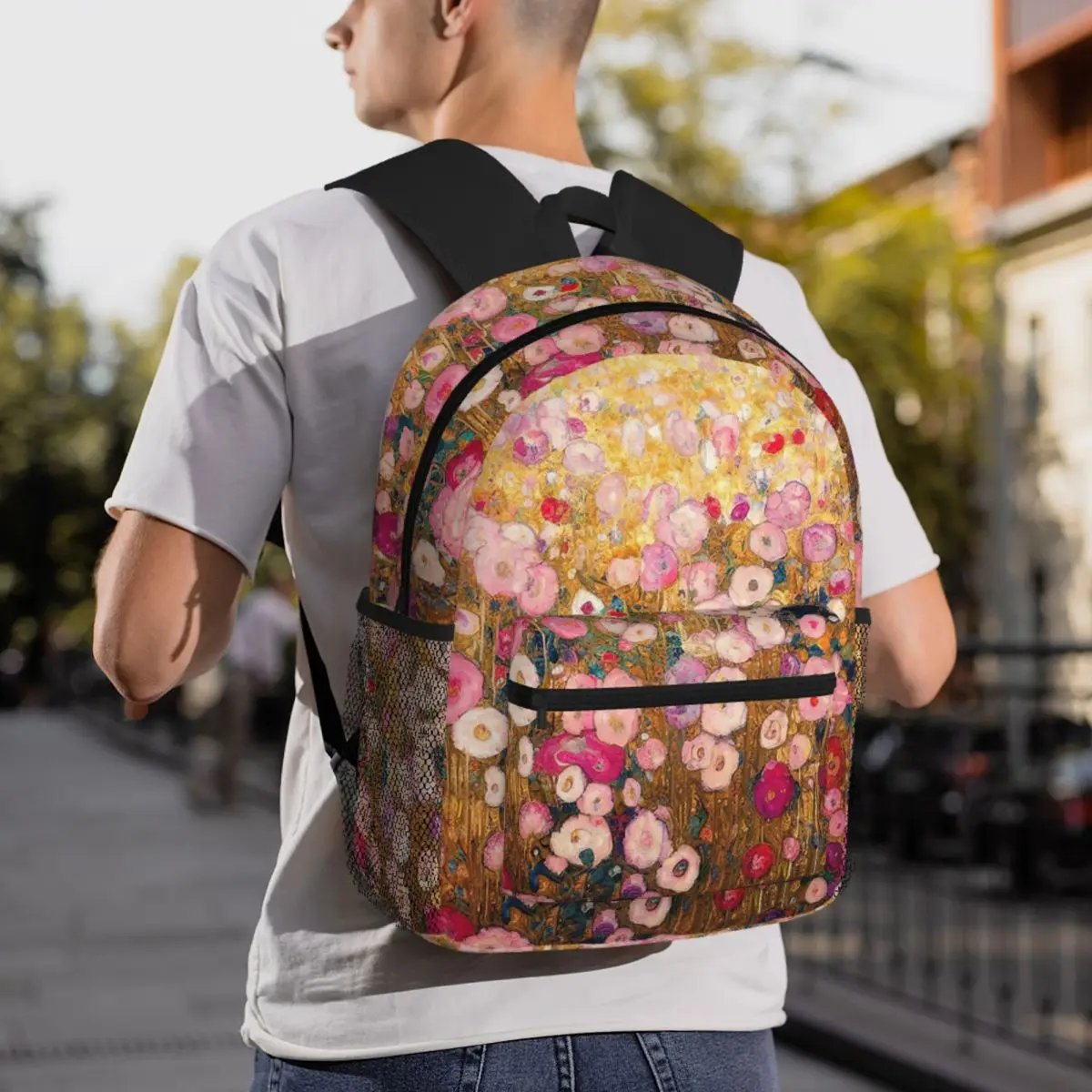 Gustav Klimt Pink Flower Garden Backpack Student BookBag Children School Bag Computer Shoulder Bags for Boys Girls