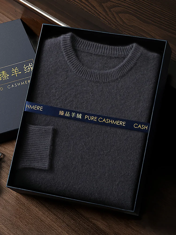 CHICUU Men 100% Cashmere Sweater Thick O-neck Pullover Autumn Winter Cashmere Knitwear Smart Casual Style Clothing Luxury Tops