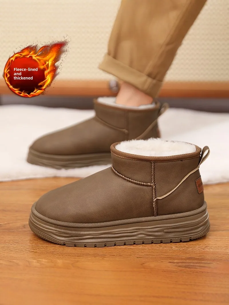 Men's Winter Thickened Fleece Lined Snow Boots Outdoor Anti-slip Waterproof Bread Shoe Warm Cotton Shoes for Youth And Teens