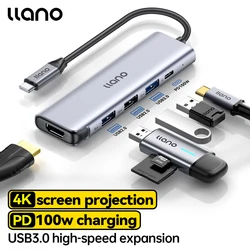 Llano 태블릿 노트북 프로젝터용 허브 Typec HDMI 2.1 HD 디스플레이 도킹 스테이션, 4K 컨버터, 4k30, 60Hz, 2K