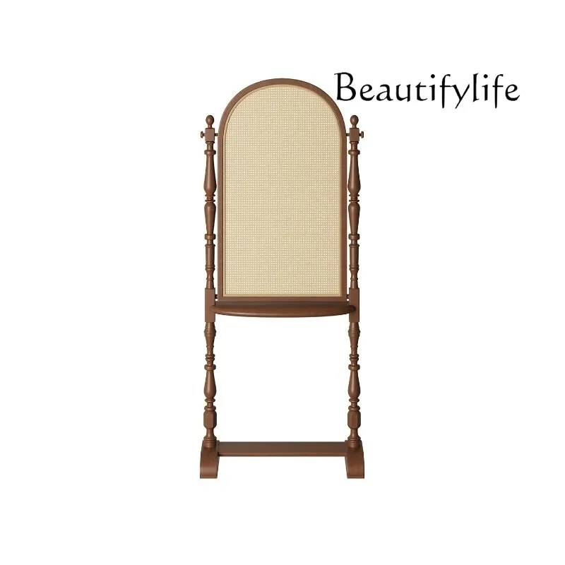 

Medieval solid wood rattan screen art design household bedroom partition seat screen shelf