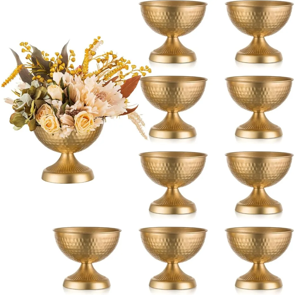 

Urn Vases for Wedding Centrepiece - 6in High Gold Metal Vase Set of 10 Small Vintage Flower Arrangement Pots for Table
