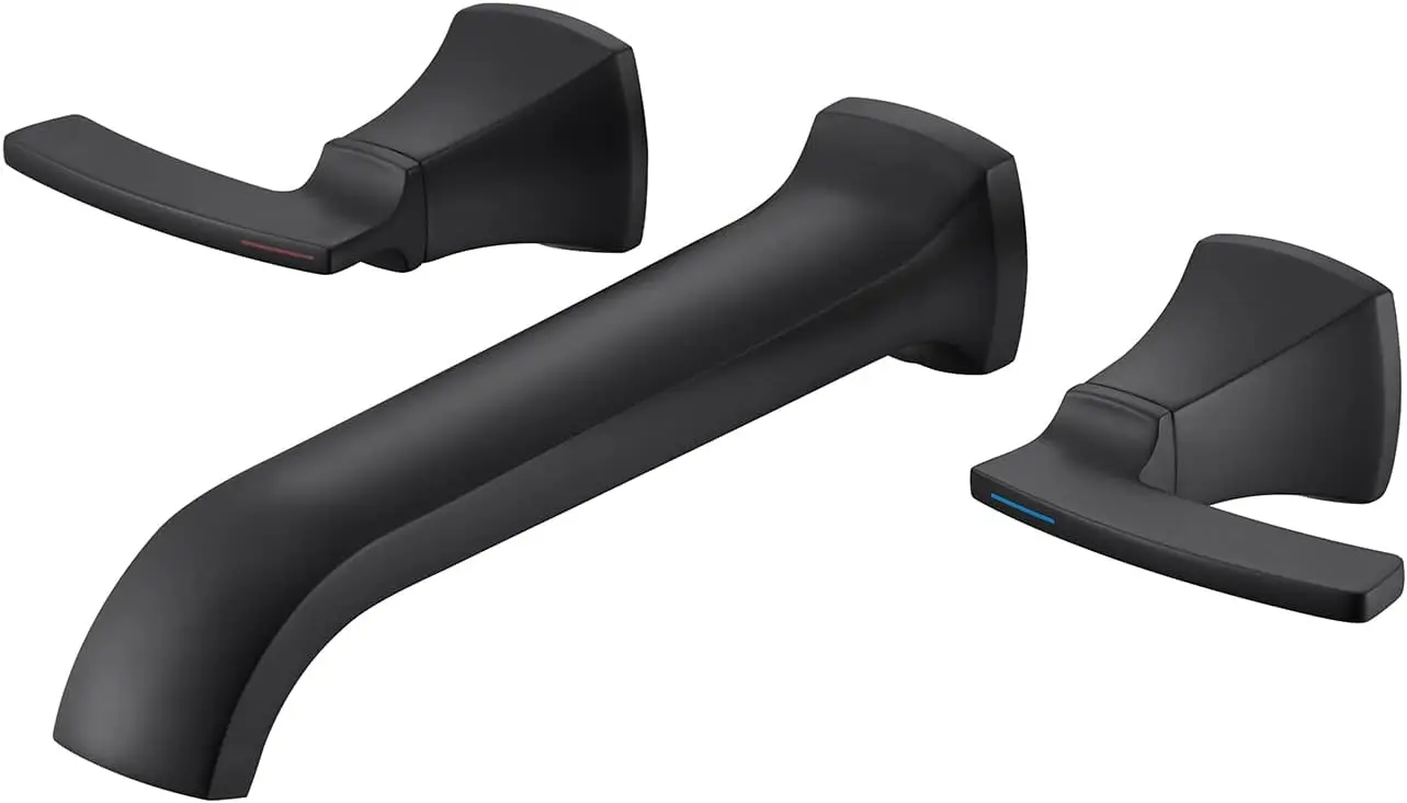 

Wall Mount Tub Filler Black High Flow Long Spout Roman Bathtub Faucet with 2 Handles