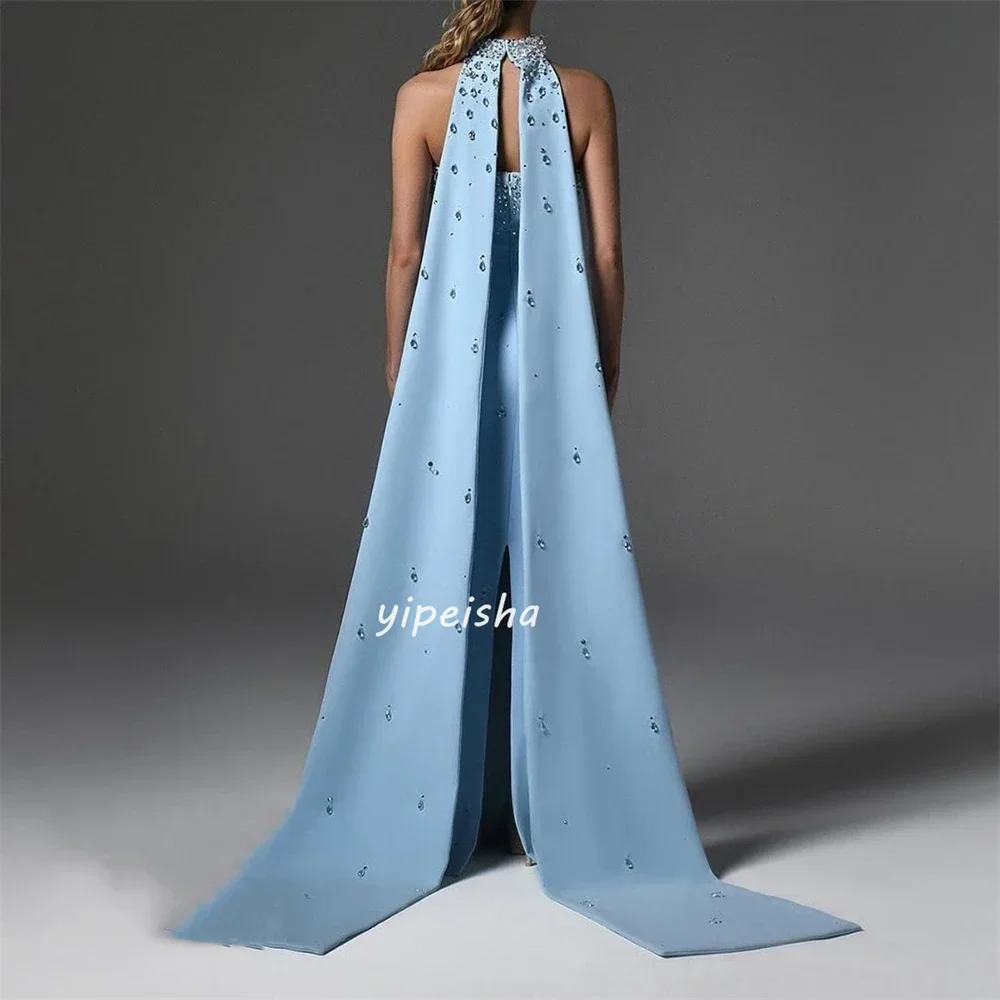 Customized Fashion Jersey Sequined Rhinestone Sheath Strapless Halter Long Dresses Prom Dresses Classic Exquisite Unisex Formal