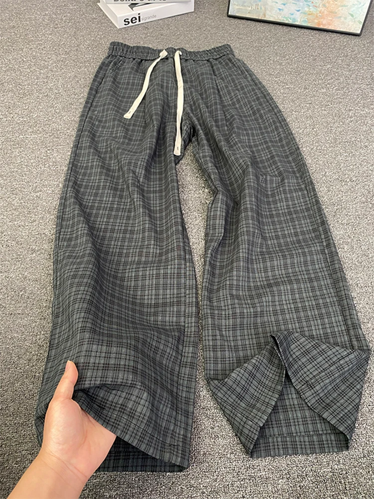 

Cleanfit ey Plaid Lazy Wide Leg Pants Women's Summer American Retro Loose Feel Straight Cut Long Trousers Casual Faion