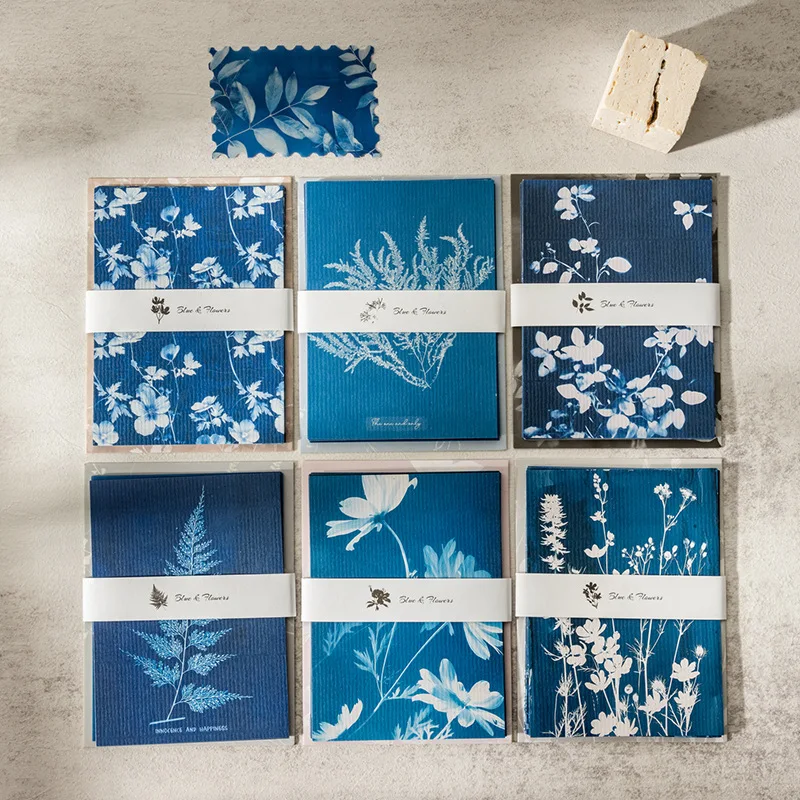 20pcs/lot Memo Pads Material Paper Meizu Blue Flower Shadow Journal Scrapbooking paper Card Background Decoration Paper