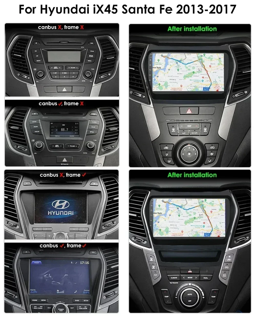 2 Din Android Auto Auto Radio Multimedia Player für Hyundai Ix45 Santa Fe 2013 2014 2015 2016 2017 GPS Navi Stereo Bluetooth rds