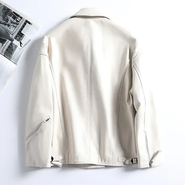 Genuine Leather Jacket White Sheepskin Coats Real Leather Jacket Women 2022 Coat Motorcycle Jackets Blouson Cuir Femme Zm1926