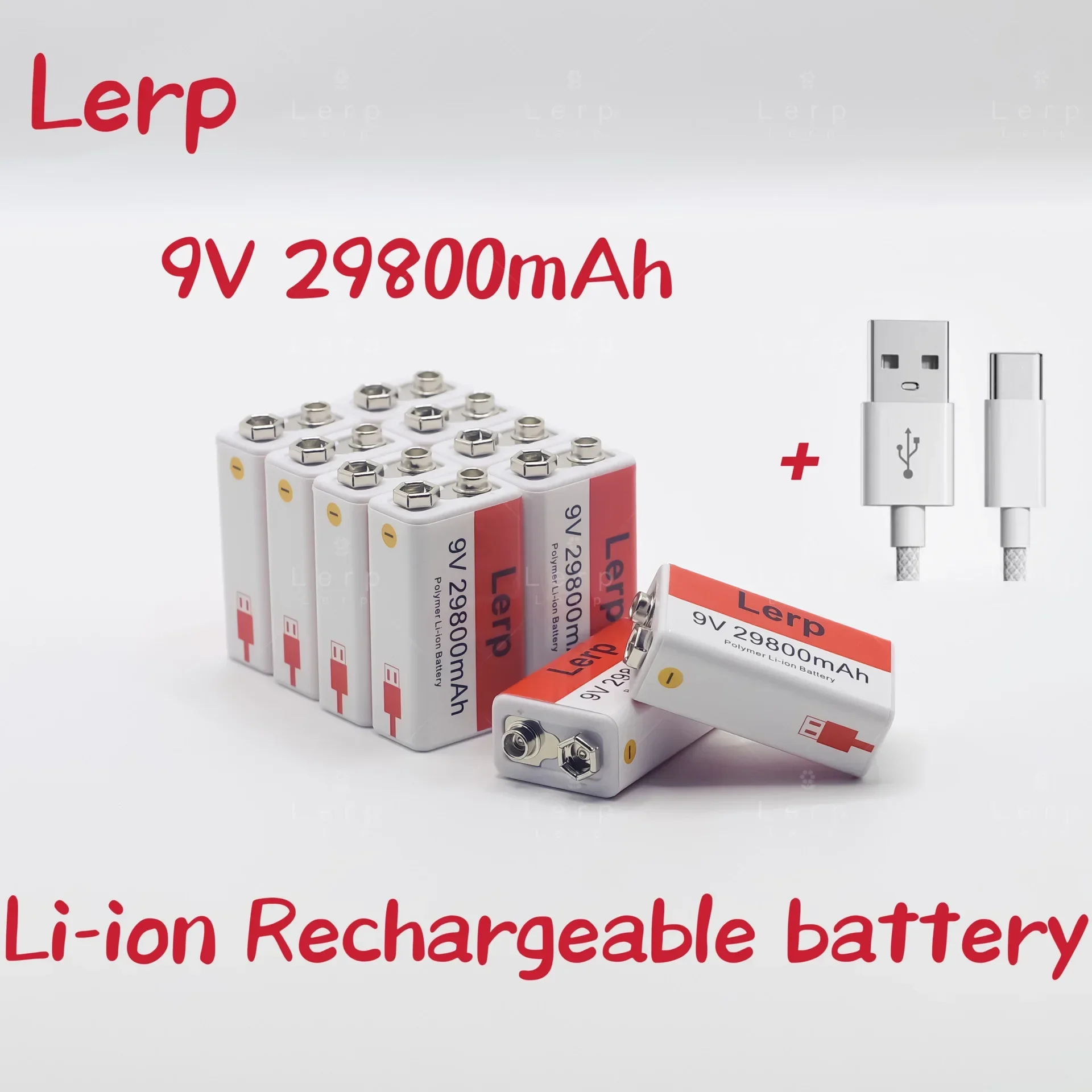 new2024 9V battery,29800mAh, Multimeter rechargeable lithium-ion battery, mini USB, toy, microphone, remote control, KTV use,