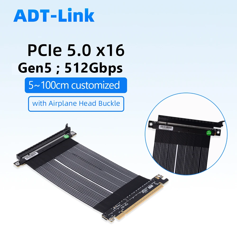 

Кабель-удлинитель ADT-Link PCIe 5.0 X16 для видеокарт, GEN5, 512 Гбит/с, 90/180 градусов, высокоскоростной, для NVIDIA RTX50, AMD RX90