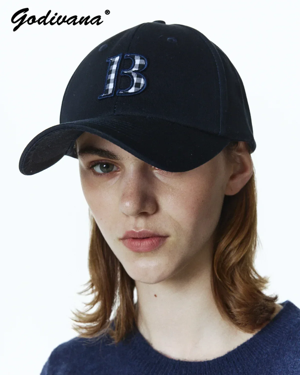 Japanese Style Plaid Letter Embroidery Soft Top Baseball Cap Simple Couple Big Head Sun Visor Sports Casual Peaked Hats