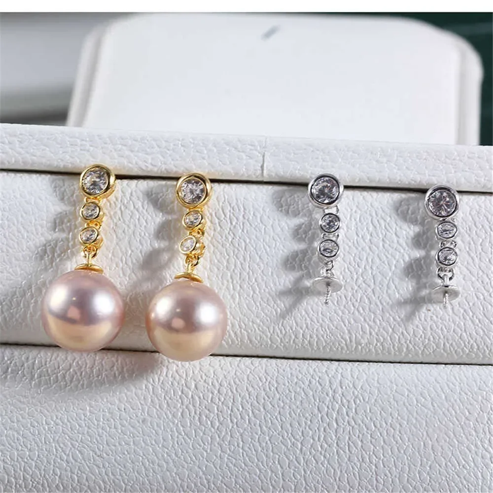 DIY Pearl Accessories New S925 Sterling Silver Diamond Chain Earrings Empty Tray Fashionable Retro Commuter Versatile Design