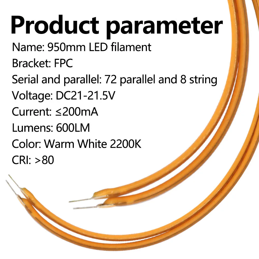 Żarnik LED 950mm DC21-21.5V 200mA elastyczny żarnik LED żarówka edisona żarowe akcesoria do świateł diody ciepły biały 2200K DIY