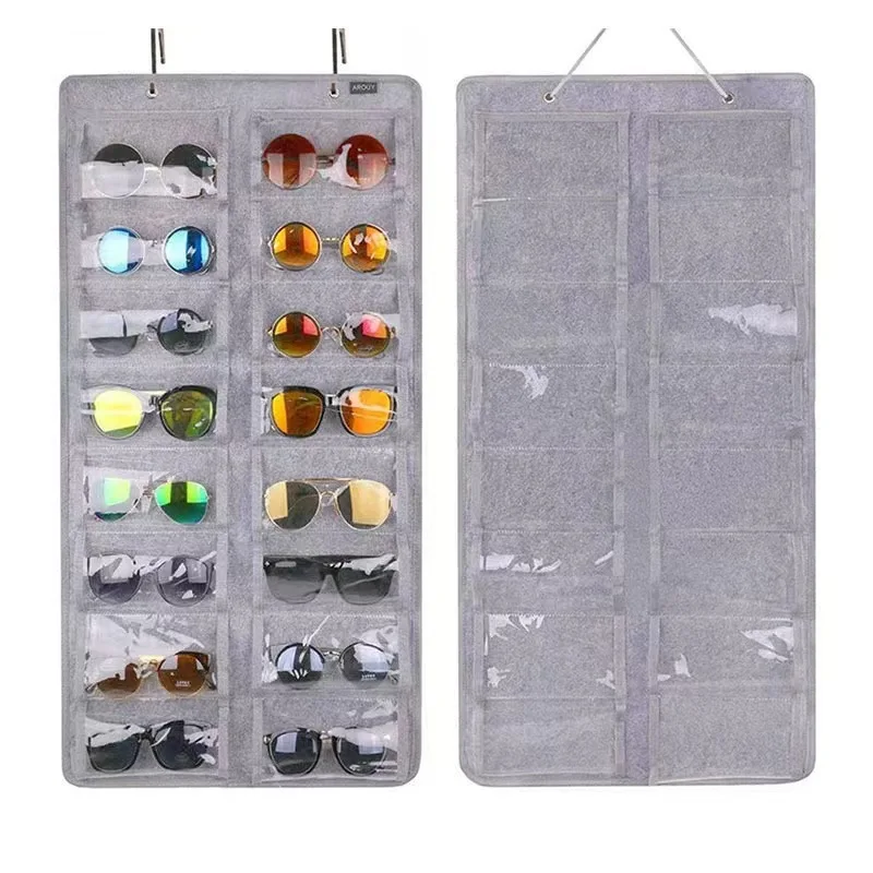 

Wall Hanging Felt Sunglasses Storage Bag with PVC Pockets, Large Capacity Eyeglass Organizer for Closet Door Entryway