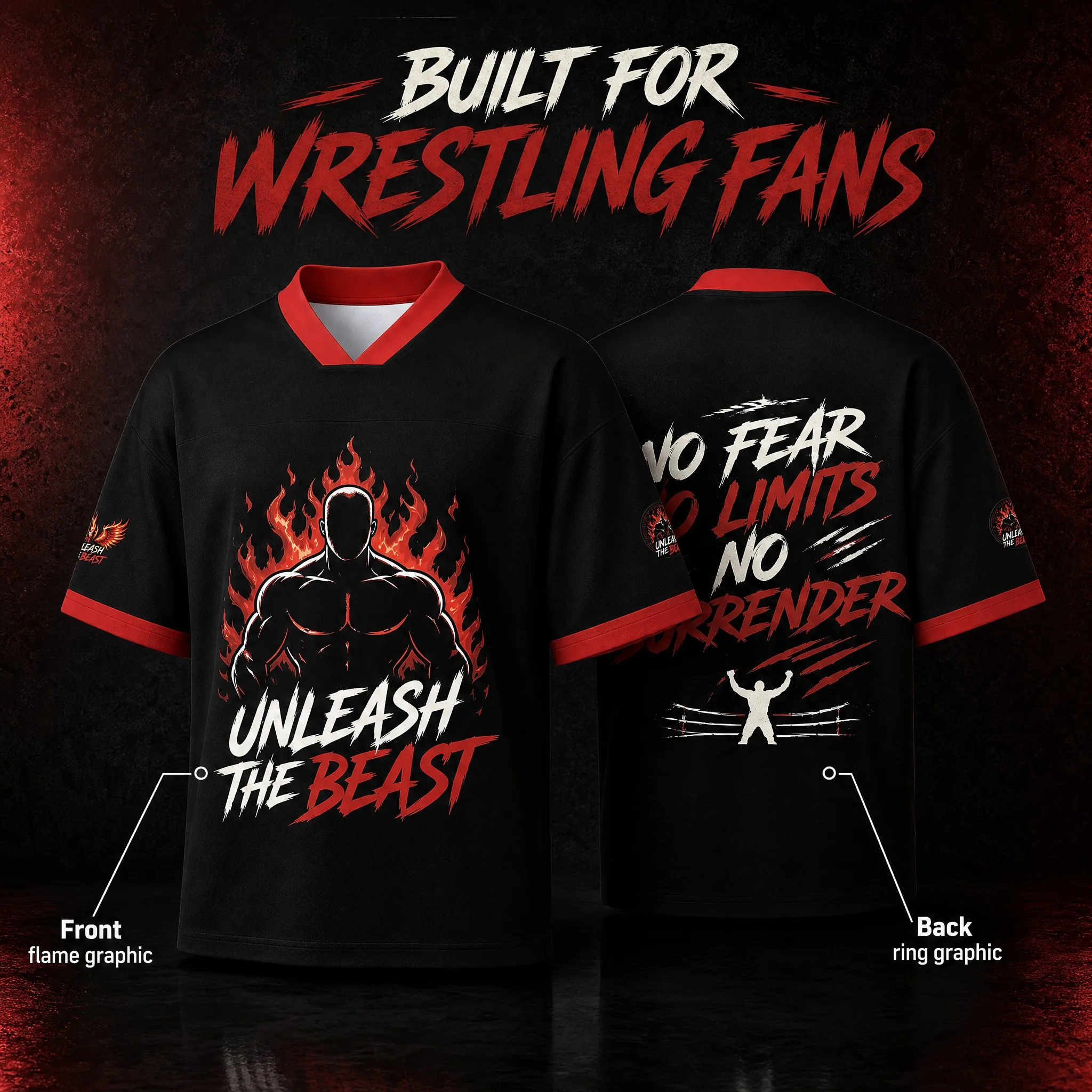 Men's Release Beast V-neck Flame Muscle Print Fearless Wrestling Sports Short Sleeve Street Wear Short Sleeve T-shirt
