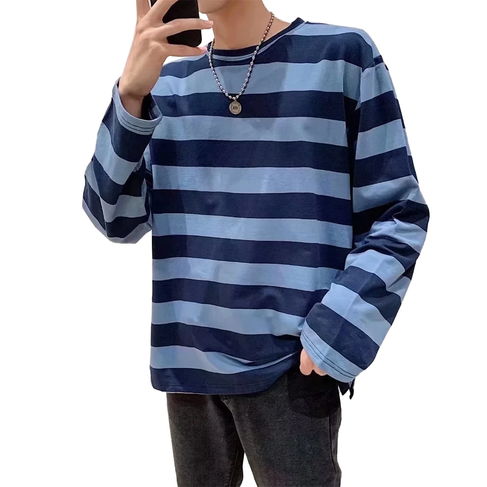 

Casual Gatherings Stripe Pullover Striped Crew Neck Sweatshirt Striped Pullover Comfortable Fabric Men's Clothing