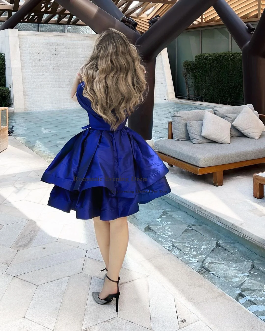 Romantic Mini Royal Blue A Line Evening Dress Satin Sexy Ball Gown Sleeves Off The Shoulder Prom Party Gowns Vestido Prom 2022